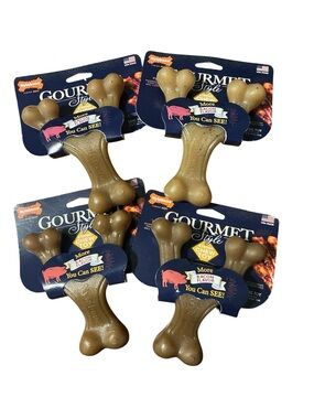 Nylabone Gourmet Style Bacon Dog Chew Toys Set of 4 | 5" Strong Chewers 25 lbs